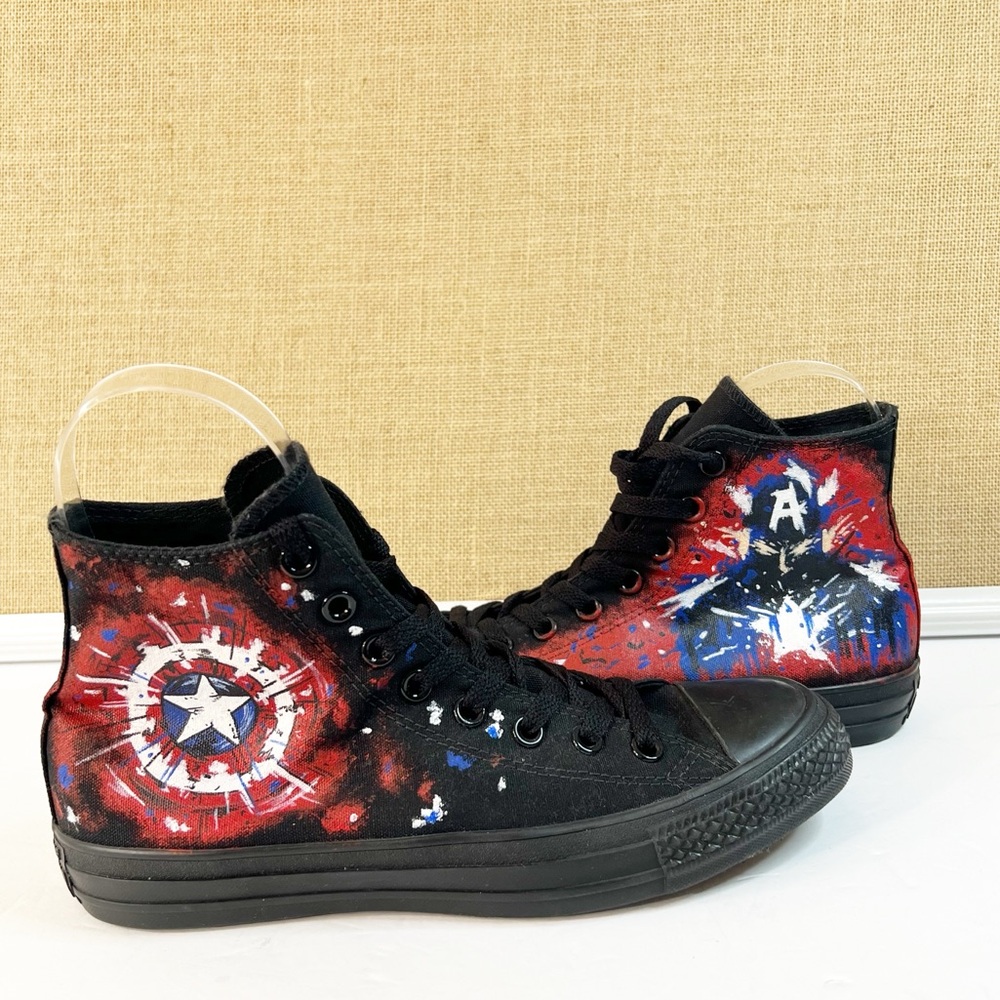 Custom Splatter Paint Captain America Converse Chuck Taylor Hi Top Size 7 Men 9W
